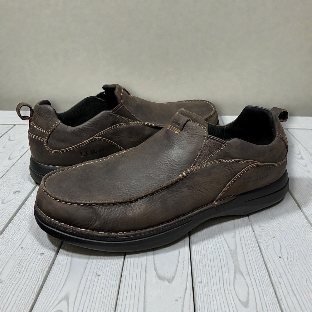 L.L. Bean‎ Leather Slip On Moc Toe Loafers Mens 14 Wide Brown